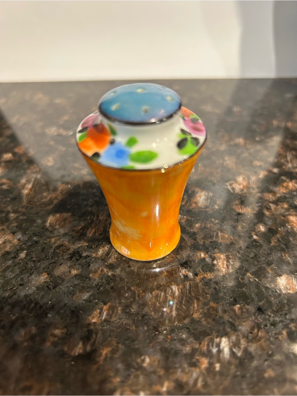 Tiny Antique Collectible Salt Shaker Hand-Painted Orange Floral Ceramic
